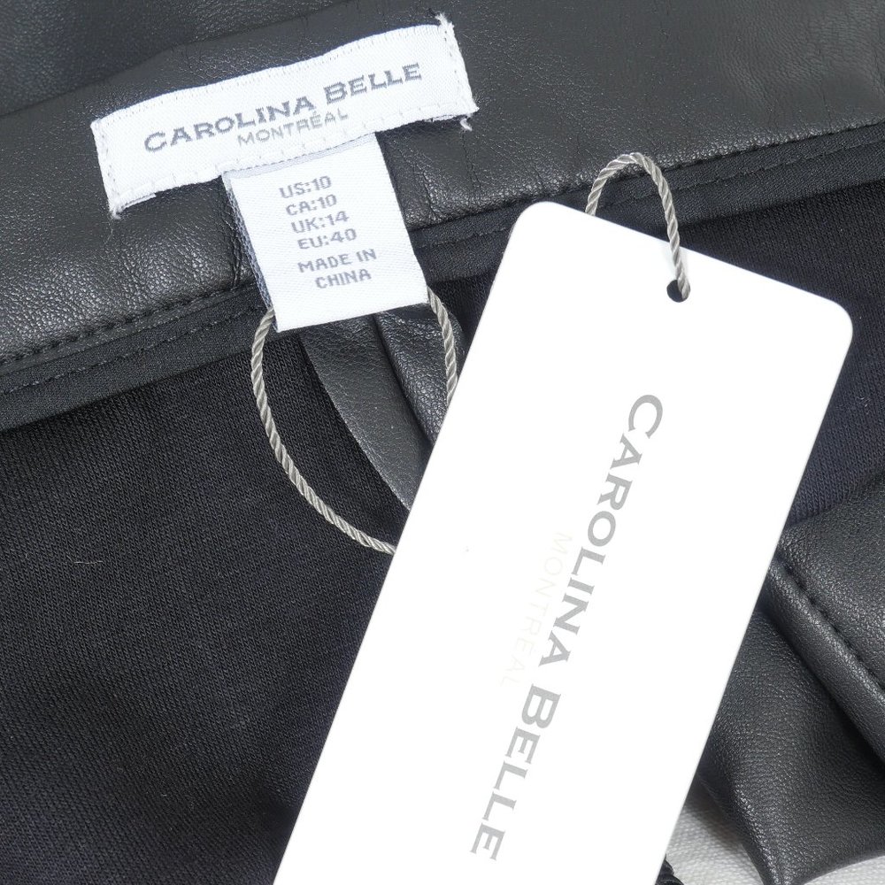 Carolina Belle Montreal Black Faux Leather Snap Front A Line SZ 10 Skirt NWT - Picture 2 of 7